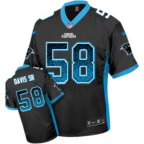 Men's Elite Thomas Davis Nike Jersey Black - #58 Drift Fashion NFL Carolina Panthers